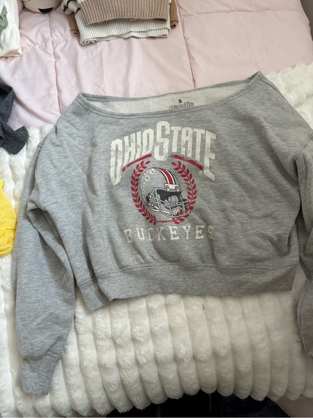 Ohio State Off-the-Shoulder Cropped Sweatshirt - Gray